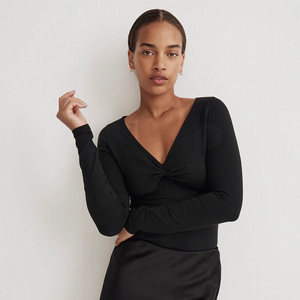 NWT Madewell Twist-Front Long-Sleeved top size L in black